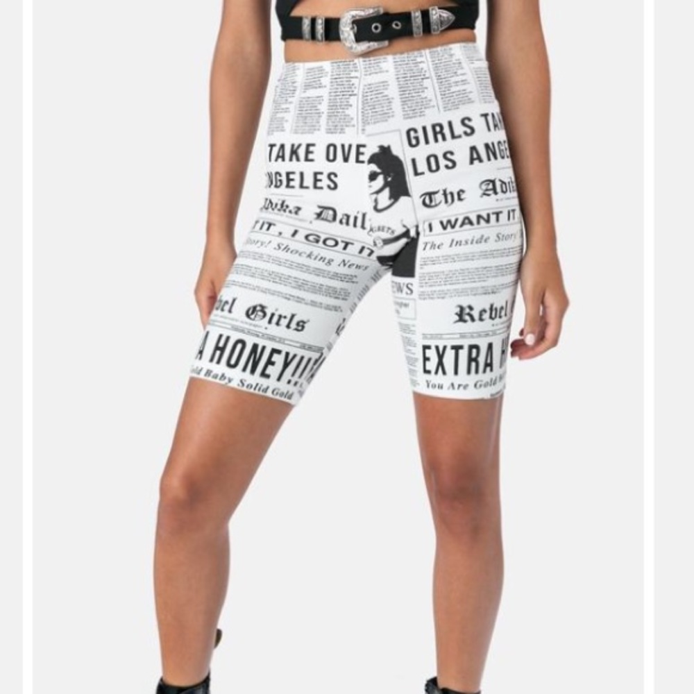 Newsprint Biker Shorts